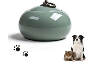 HanryDong Handmade Ceramic Pet Urn for Small Dogs, Cats,Rabbits, Small Animals, Memorial Cremation Ash Funeral Burial Urn Keepsake, Forever Memory Box Memorial(Cyan/Green/Blue) (Green)