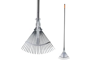 CLEANHOME Gartenrechen mit 22 Zähnen, einziehbarer Metallkopf zum Reinigen von Blättern, Sträuchern, Gras, verstellbarer Griff für einfaches An- und Ausziehen – Camping, Rasenrechen (grau)