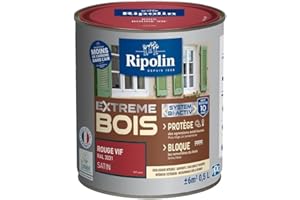 RIPOLIN - Peinture pour Bois Intérieur/Extérieur - Sans Sous-couche Ultra-couvrant - Résiste aux Intempéries, UV et Chocs - Protège et Magnifie - Lessivable - Satin - 0,5L - Rouge Vif