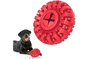 Lewondr Indestructible Dog Toys For Aggressive Chewers, Tough Rubber Natural Treat Dispenser, Interactive Dog Bites Toy for Boredom Medium Large Dogs, Dog Dental Care, Red