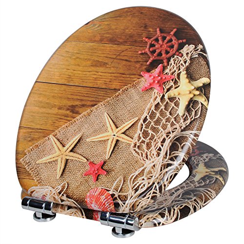 WOLTU WS2345 Premium WC-Sitz Toilettensitz mit Absenkautomatik, MDF Holzkern, Softclose Scharnier, Antibakteriell, Desgin Décor (Maritime) - 2