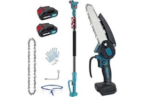 IKEBORM Teleskop Hochentaster Akku Kompatibel mit Makita, 2 * 3000mAh Akku, 180° Schwenkbarem Motorkopf Handkettensäg Elektrisch, Verstellbare Stange bis 1,5 M für Gartenscheren Astschere Holzschneidenz