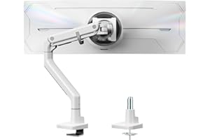 monTEK Heavy-Duty Monitor Arm for 17-57" Ultrawide Curved Screen, Load 27kg, Height Adjustable Monitor Desk Mount with Tilt Swivel Rotate, Gas Spring, 75/100 VESA Mount, Clamp & Grommet, White