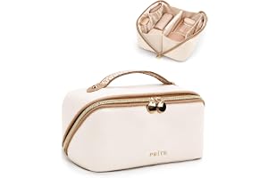 Prite Large Capacity Makeup Bag Portable Travel Cosmetic Bag Waterproof Toiletry Case with Clear Divider and Handle
