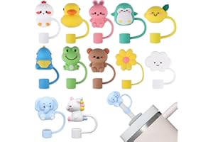 RIENAN 12 sztuk pokrywek na słomki wielokrotnego użytku, pyłoszczelne, przenośne, urocze silikonowe słomki, nadają się do wszystkich słomek 10 mm, akcesoria do kubków Stanley Cup 30/40oz