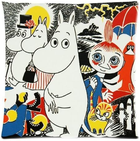 Moomin Custom Cotton Zippered Cushion Cover Pillowcase Pillow Cases 18x18 (Twin sides)