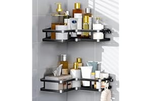 Bixury Etagere Douche Sans Percage, 2 Pcs Etagere Salle de Bain Sans Percage, Etagere Douche Sans Percage avec 8 Crochets, Support Gel Douche Salle De Bain, Porte Shampoing Douche