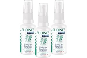 SORIFA - Lot de 3 - Sudine Equip’spray - Désodorise, désinfecte, rafraichit - Chaussures, casques, gants, équipements - Spray rechargeable – Sans gaz - Fabriqué en France - Spray 50 ml