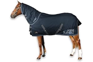 Horses, Couverture d'Écurie pour Cheval Turnout 400 g, Imperméable, avec Couvre-Cou Amovible, Résistant, avec Sangles Croisées, 155 cm