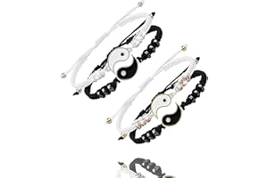 NO Guanyj 4 Pcs Bracelets Meilleur Ami Bracelet à Cordon Ajustable Yin Yang Bracelet Couple Bracelet Homme Bracelet Femme pour BFF Relation d'amitié Petit ami Petite amie Cadeau de la Saint-Valentin