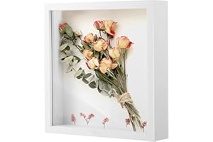 XREE 3D Bilderrahmen 20x20x4.4 cm, Objektrahmen Tief Bilderrahmen zum Befüllen Rahmen Quadratisch Rahmen für Fotos Blumen Hochzeitsstrauß DIY Deko (Weiß)