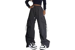 Xinor Pantaloni Cargo Donna Larghi Y2k Pants Vita Alta Wide Leg Parachute Pants con Tasche Baggy Streetwear Casual