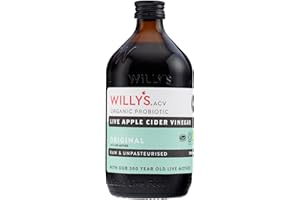 WILLY'S Apple Cider Vinegar with Live Mother - Probiotics For Detox & Gut Health - 500ML Glass Bottle - Organic, Raw, Unpasteurised, Naturally Fermented ACV