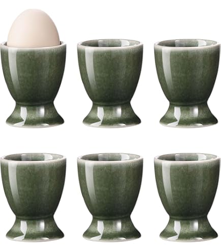 Bluweet Eierbecher Set - 6 Stück Keramik Mit Löffeln Grau