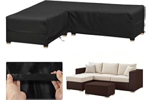 LUSCHEER Garden L-Shape Furniture Cover Waterproof, 210D Heavy Duty Oxford Fabric Outdoor Rattan Corner Sofa Cover with Waterproof Tape, 210x260x87cm