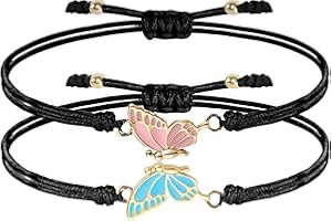 Nayyana Lot de 2 bracelets d'amitié, cadeaux pour votre meilleure amie pour femme, bracelet papillon, bracelet d'amitié pour filles BFF, amant, petit ami, bleu et rose
