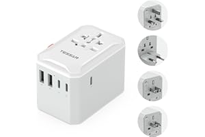 TESSAN Universal Travel Adapter, Travel Plug Adapter Worldwide with 5 USB Ports (3 USB C), International Plug Adaptor for UK to Europe USA Australia France Germany Spain Ireland Japan (Type C G A I)
