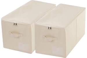Amonsen 2 duże składane pudełka do przechowywania materiału z zamkiem błyskawicznym, pościel Queen/King Size, odzież zimowa w sypialni, szafa na ubrania, beżowe