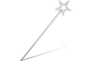 Drokenle 13 Inch Fairy Wand Silver Star Wand for Kids, Princess Angel Magic Wand Sparkle Star Wand Sticks for Girls Birthday Party Halloween Christmas Cosplay Costume (Silver)