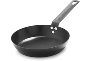 Merten & Storck Carbon Steel Sartén 20 cm de Acero al Carbono, Parrilla, Mango con Chapa de Hierro, Apta para Cocina de Inducción y Horno, Color Negro