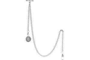TREEWETO Men's Albert Chain Pocket Watch Curb Link Key Chain 2 Hooks with Antique Jesus Pendant Design Charm Fob T Bar