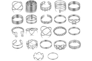 ZOPJUMA Set di 22 Anelli Knuckle per Donne e Ragazze - Anelli Impilabili con Catena a Serpente, Stile Boho Vintage e Punk, Regolabili in Varie Taglie (Argento)