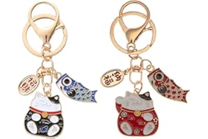 TOYANDONA 2Pcs Lucky Cat Keychain Maneki Neko Keychain Style Giapponese Stile Giapponese Portachiavi Portachiavi Borsa Borsa Pendente Pendente di Natale Capodanno Regalo