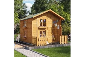 BillyOh Kids Playhouse Wooden Play House Wendy House Garden Outdoor Boys Girls Kids Toys Peardrop Extra (6x7 with Fence)