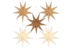 BestoFun 5 Stück Papiersterne Weihnachten Braun 30cm Khaki 9 Zacken Papiersterne Faltsterne Aufhängen Beige Weihnachten Dekoration für Tischdeko Weihnachten Zimmer Hochzeit