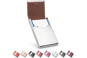 FACATH Porte-Cartes de Visite, étui en Cuir Microfibre de Luxe, Porte-Cartes en métal, Porte-Carte Fin, Porte-Cartes de Visite pour Homme et Femme avec Fermeture magnétique (Argent)