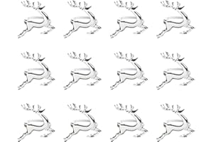 GGISUI 12 Pezzi Portatovaglioli di Natale, Anelli Portatovaglioli con Renna Fermatovaglioli Natalizi in Metallo per Festa di Nozze, Cena di Natale, Decorazione della Tavola (Argento)