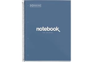 Miquelrius - Cuaderno A4, Notebook Emotions, 80 Hojas de 90 g/m², Cuadrícula 5 mm, 1 Franja de Color, Espiral Microperforado, Libreta Cuadriculada, Tapa Extra Rígida, 4 Taladros, Azul marino