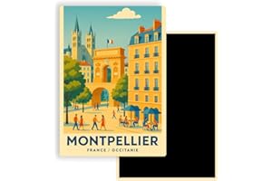 FITYO Magnet Frigo Ville Touristique de France Style Affiche rétro – 90 Modèles au Choix – Souvenirs Vacances – Aimant Réfrigérateur – Cadeau Original (Montpellier)