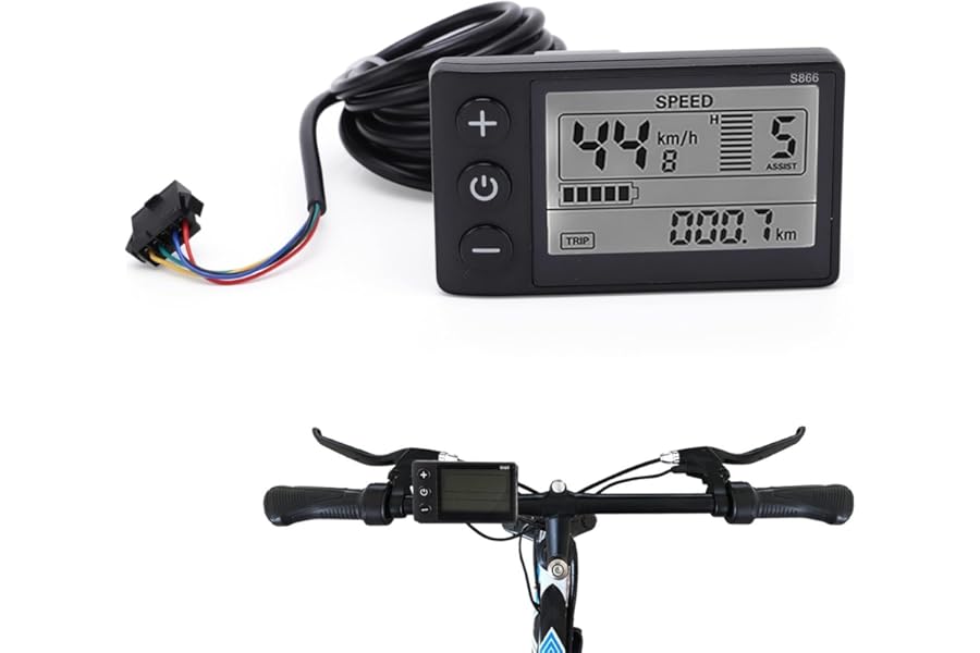 EIMSOAH S866 Ebike Display, Electric LCD Bicycle Speedometer Odometer, Large Backlit Screen Waterproof ABS Material for 24V 36V 48V Scooter Bike