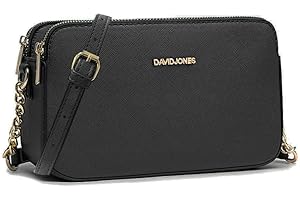 David Jones - Petit Sac Bandoulière Femme - Pochette Téléphone Portable Cuir PU Rigide - Besace Chaînes Porté Epaule - Sacoche 3 Compartiments Poches - Soirée Shopping Ville Tendance - Noir