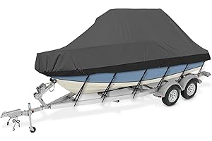 LDIW AMGJ Large Size Boat Cover, Heavy Duty 600D Oxford Fabric Waterproof UV Resistant Hard Top/T-Top Boat Cover Trailerable Jumbo Boat Cover,Black,818cm x 530cm