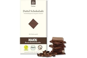 ‎MAKRI MAKRi® BIO Dattel Schokolade - ohne raffinierten Zucker, Mit Datteln gesüßt, Vegan & Fair gehandelt (Natur 59%, 5 Tafeln)