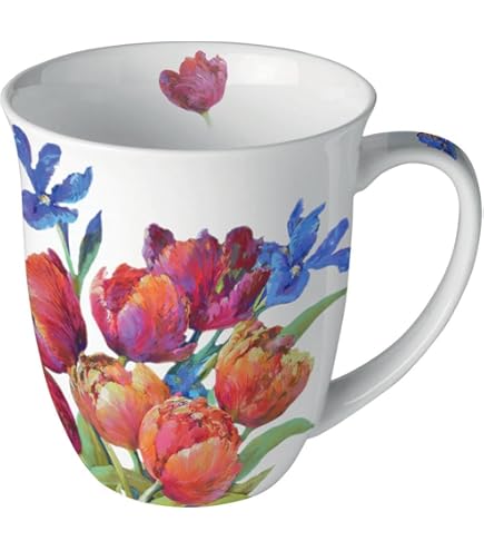 Ambiente Fine Bone China Porzellantasse 0,4 L – Florales Design In Lila, Mikrowellen- Und Spülmaschinengeeignet