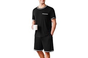 Ekouaer Pyjama Herren Schlafanzug Kurzarm Nachtwäsche mit Rundhals T-Shirt und Kurz Hose, S-XXL