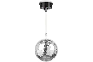 Fuzzix MB20ML 20cm Mirror Ball with Battery Powered LED Motor, Motorised Rotating Disco Glitter Ball, Colour LED Lights & Hanging Hook for Weddings, Parties & Events