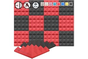 Arrowzoom 12 Pannelli Fonoassorbenti Piramidali 25x25x5cm Correzione Acustica 26kg/m3 500-8000Hz Isolamento Trattamento Acustico Studio registrazione Insonorizzazione 1034 ROSSO NERO