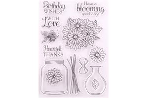 ARRIETTYCRAFT Have a Blooming Day Birthday Wishes with Love DIY Fiori foglie vaso trasparente francobolli per decorare biglietti e scrapbooking fai da te in gomma