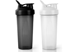 AOGOE Butelka do shakera proteinowego z kulką do mieszania z stali nierdzewnej, 600 ml, 2 szt., mikser do koktajli, bez BPA, czarna + biała