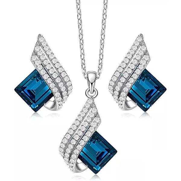 Mahi Valentine Montana Blue Heart Pendant - Rhodium Plated With Swarovski Elements, Brass, Casual Jewelry