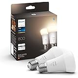 Philips Hue White 2 Lampadine LED Smart, Bluetooh, Controllo Vocale E27, 9W, Dimmerabili, 800 Lumen, Luce Bianca Calda
