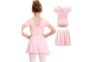 MYSSUCI Ballettkleidung Mädchen Ballettkleid Kinder Kurzarm Baumwolle Ballettanzug Tanzbody Tanzkleid mit Chiffon Rock Tütü 3-11Jahre