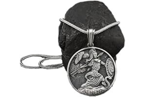 DESHOME Collier Pendentif Rétro Déesse Athena, Pendentif en étain pur Médaille de la Grèce antique Bijoux vintage, pour hommes Boy Son Cadeau du père, chaîne en acier titane, Athena