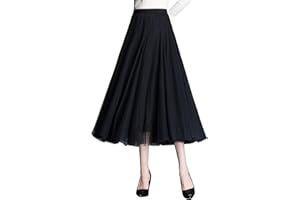 ANIMQUE Femme Jupes Longue Tulle Midi Jupe Taille Haute Plissé Elastique Taille Princesse Élégante Fête Mariage Jupe