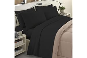 BANZAII TEXTILE INNOVATOR ONLINE Banzaii Completo Lenzuola Invernale Felpate in Flanella Anti-Pilling 100% Cotone, adatto anche ai materassi più alti, 4 pezzi Matrimoniale Nero