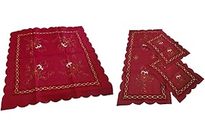 EURORICAMI VITERBO Elegante Set Natalizio Centro Tavola e Tris di Centrini in Misto Lino Ricamati - Perfetti per Decorazioni Festive e Atmosfera Accogliente per la Casa